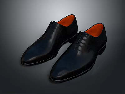 Genuine Black Leather Formal Shoes With Orange Lining For Daily Use 3d model
