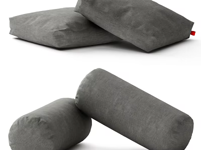 Gray Square And Cylindrical Fabric Pillows Stacked For Modern Home Decor 3d model