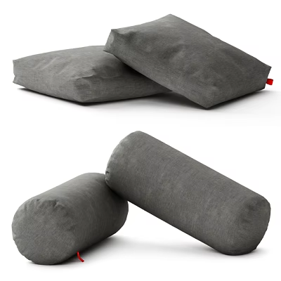 Gray Square And Cylindrical Fabric Pillows Stacked For Modern Home Decor 3d model