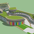 Modern Commercial Complex with Green Roof Design and Plaza Pedestrian Areas