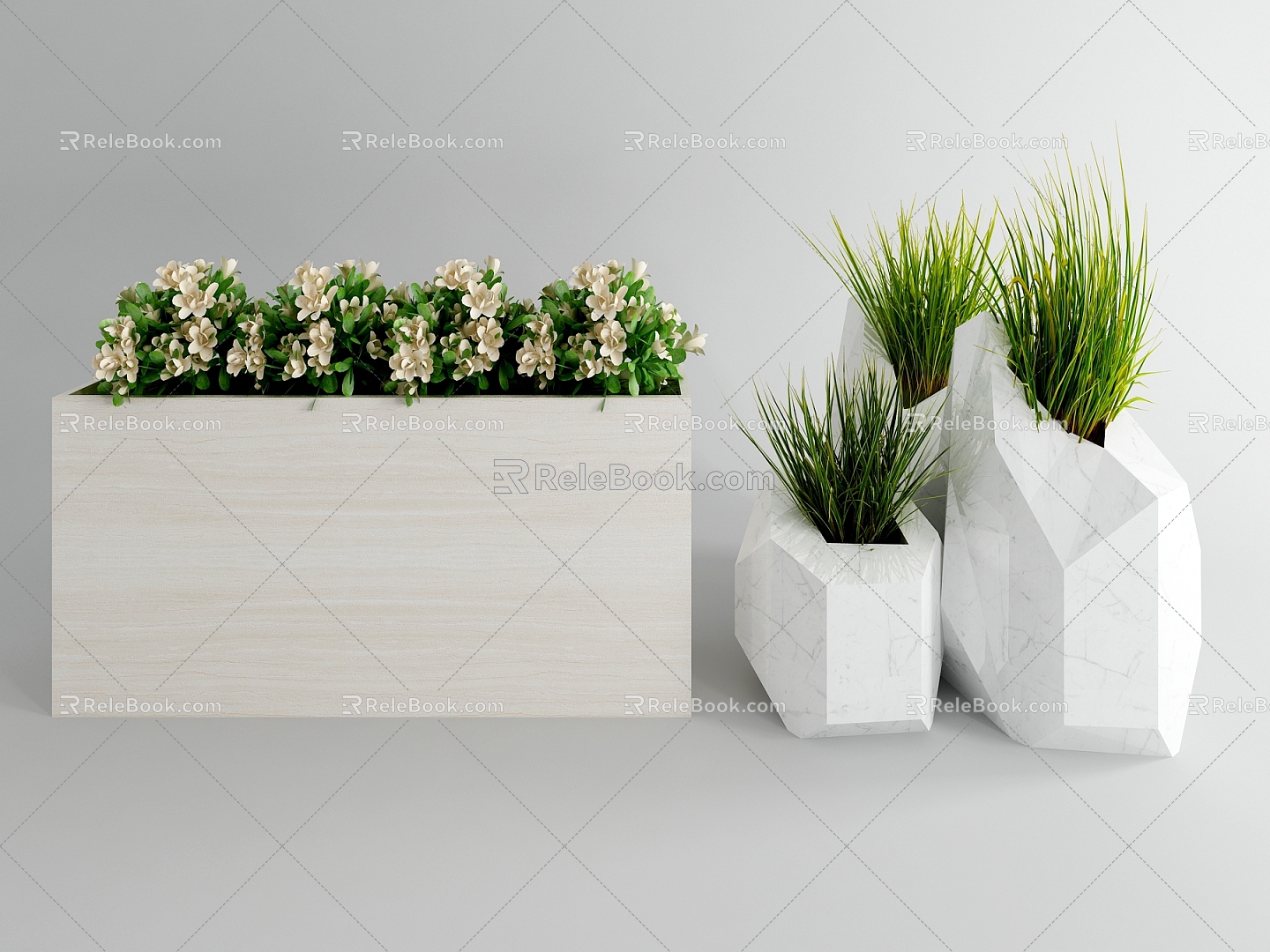 modern flower bed potted plant 3d model