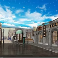Cultural Center Interior Featuring Vintage Street Shops Horse Carriage Street Lamps And Starry Ceiling