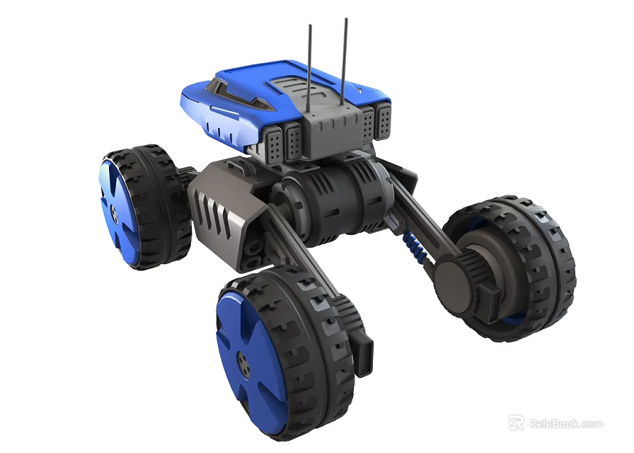 Blue And Black Functional Robotic Vehicle With Large Off Road Wheels And Robust Design 3d model 