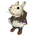3D Animated Rabbit Character With Round Glasses Brown Coat Purple Cuffs And Backpack