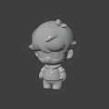 Game and Movie Chibi Character With Brown Hair Small Accessory White Shirt Front Back Views