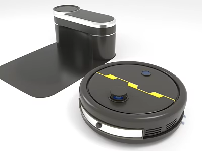 Smart Robot Vacuum Cleaner With Charging Dock And Yellow Stripe Design 3d model