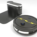Smart Robot Vacuum Cleaner With Charging Dock And Yellow Stripe Design