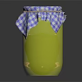 Practical Household Item Yellow Jar With Blue And White Checkered Cloth Cover Tied With String