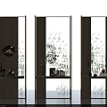 Modern Room Dividers With Wooden Frames Glass Panels And Decorative Shelves