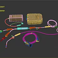 Medical Device Kit With Brown Storage Boxes White Tubes And Red Blue Connectors