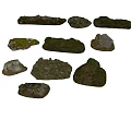 Natural Stone and Wood Decorative Elements with Mossy Textures for Landscaping Design