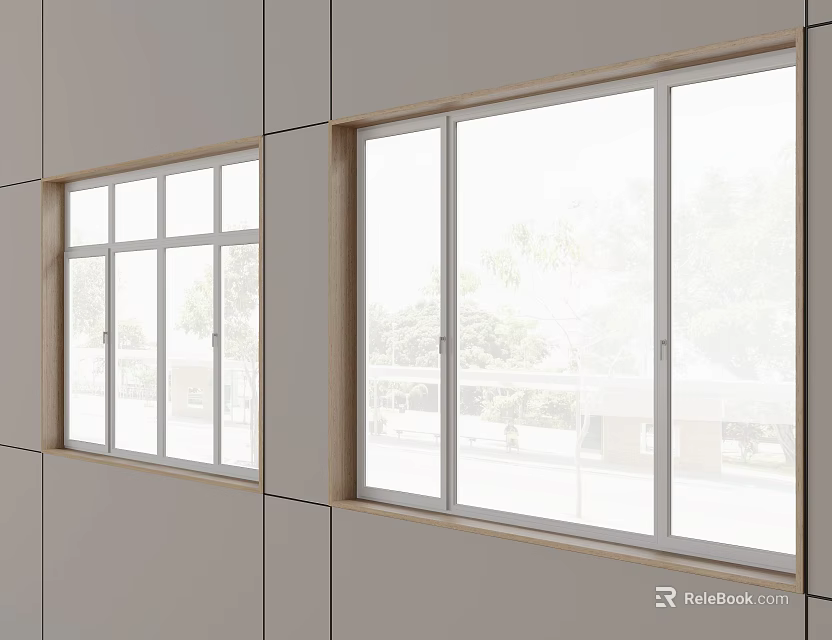 Modern Residential Casement Windows Interior Wall Installation With Clear Glass And Outdoor Green View 3d model 