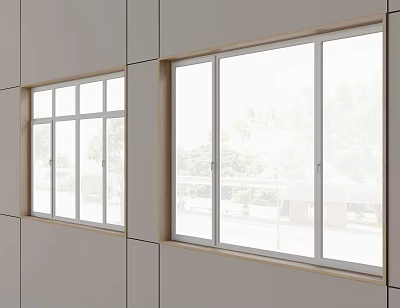 Modern Residential Casement Windows Interior Wall Installation With Clear Glass And Outdoor Green View 3d model