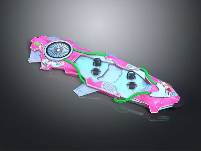 Pink And Green Cosmic Spacecraft Design With Sleek Structure And Cockpit Seats 3d model