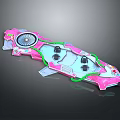 Pink And Green Cosmic Spacecraft Design With Sleek Structure And Cockpit Seats