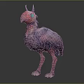 Fantasy Bird Like Creature With Purple Pink Feathers Horns And Textured Skin In Standing Pose