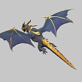 Detailed 3D Blue and Gold Flying Dragon with Extended Wings in Flight