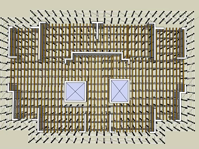 Wooden Frame Construction Floor Plan With Square Sections And Beams Layout 3d model