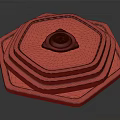 Layered Octagonal Scene Component With Yellow Gray Grid Texture And Central Circular Hole