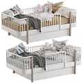 Cozy White Baby Crib With Wooden Legs Soft Pillows Plush Rabbit Toys And Gray Blanket