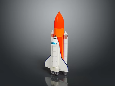 Detailed Rocket Model Featuring Shuttle Design With Orange Tip White Body And Side Boosters 3d model