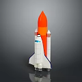 Detailed Rocket Model Featuring Shuttle Design With Orange Tip White Body And Side Boosters 3d model