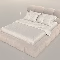 Modern Light Colored Double Bed With Rounded Upholstered Headboard And Soft Fabric Frame Design 3d model