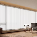 Modern Room Interior With Large Window Blinds Striped Chair Side Table And Sunlight