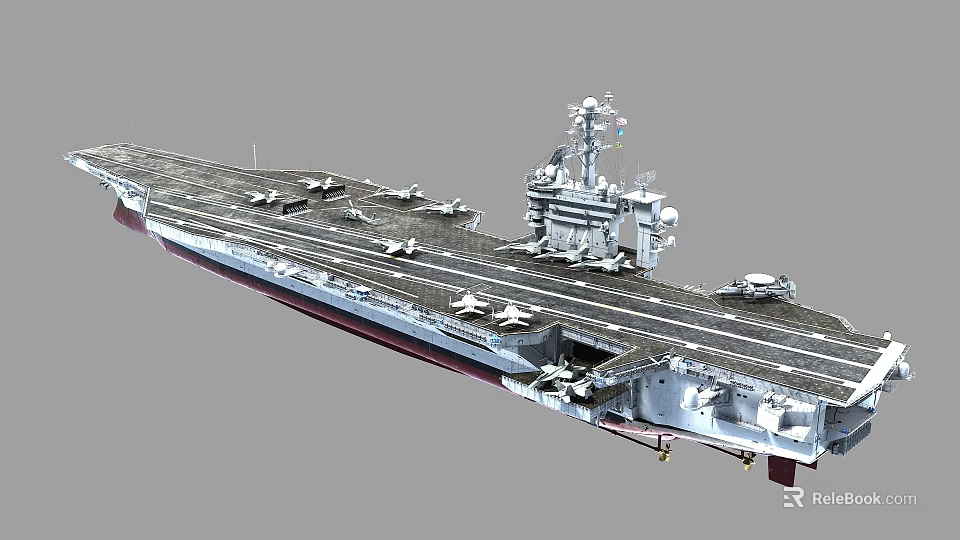 Modern Aircraft Carrier Flight Deck With Parked Aircraft And Central Island Structure 3d model 