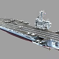 Modern Aircraft Carrier Flight Deck With Parked Aircraft And Central Island Structure 3d model