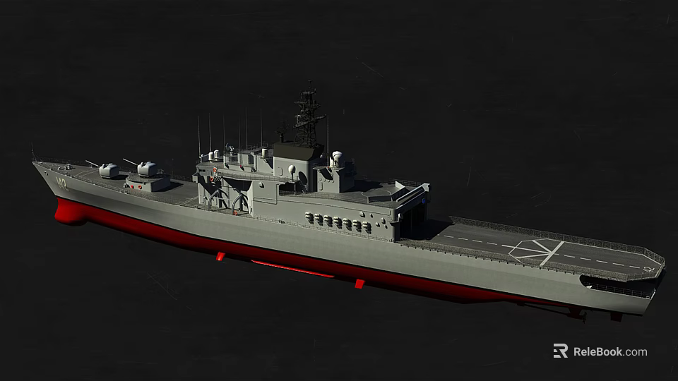 Advanced Naval Warship Design With Gray Hull Red Bottom Deck Structures And Antenna Systems 3d model 