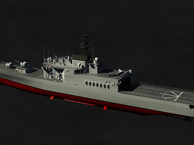 Advanced Naval Warship Design With Gray Hull Red Bottom Deck Structures And Antenna Systems 3d model