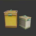 Practical Household Storage Boxes Yellow and Cream Colored With Lids and Handles
