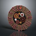 Ornate Decorative Furniture Clock With Vintage Roman Numerals And Mechanical Gear Design