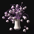 Elegant Decorative Ornament Set With White Wavy Vase Orange Red Physalis Dried Branches Black Background