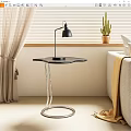 Modern Side Table With Transparent Stand Black Top Black Lamp And Cactus Plant Near Sofa