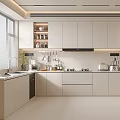 Modern Kitchen Interior With White Cabinets Natural Light Countertop And Appliances 3d model