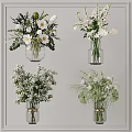 Elegant Glass Vases With White Blooms And Green Foliage For Home Interior Decor