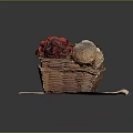Fresh Assorted Vegetables in Woven Basket with Mushrooms and Red Veggies on Linen Cloth