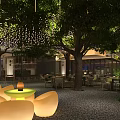 Modern House Exterior Night View With Trees Wall Gate Pillars And Balcony