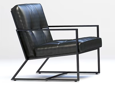 Stylish Modern Black Leather Leisure Chair with Sturdy Metal Frame and Comfortable Design 3d model