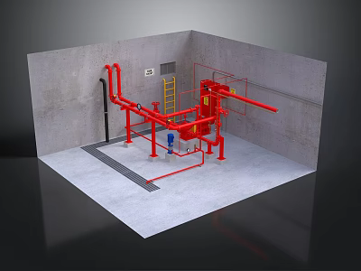 Industrial Pipeline Facility With Red Pipes Valves Ladder And Concrete Structure 3d model