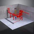 Industrial Pipeline Facility With Red Pipes Valves Ladder And Concrete Structure