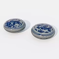 Round Blue And White Porcelain Boxes With Dragon And Landscape Patterns 3d model