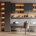 Modern Home Office Interior Design With Built in Bookshelves Desk And Comfortable Chair