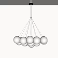 Modern Minimalist Multiple White Globe Chandelier with Hanging Metal Wires Design