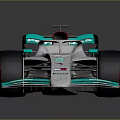 Mercedes Formula 1 Racing Car With Silver Body Green Accents Red Helmet And Aerodynamic Design