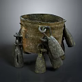 Ancient Bronze Weapon With Hanging Bells And Ring Decorations On Bucket Shaped Body 3d model