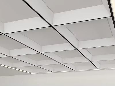Modern Grid Ceiling Design With White Panels And Black Linear Accents Interior 3d model