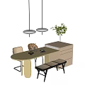 French Cream Style Island Table and Chair 3d model